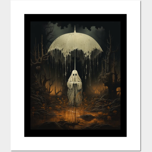 Vintage Halloween Spooky Ghost In The Forest Umbrella Gothic Wall Art by Spit in my face PODCAST